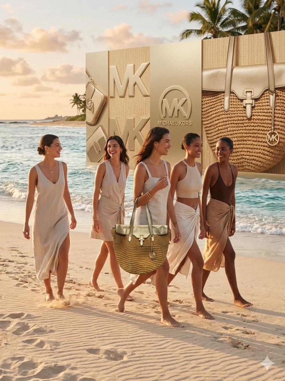 Michael Kors Naomi Large Woven Straw & Metallic Gold Leather Tote Bag